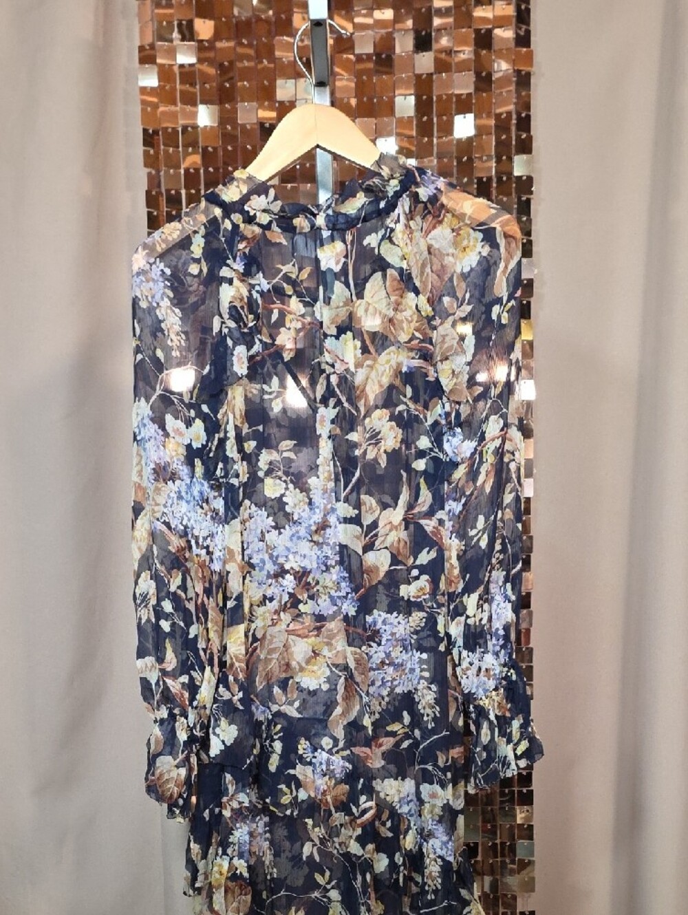 Zimmermann Navy Floral Tiered Tie-Neck Maxi Dress - Picture 16 of 17